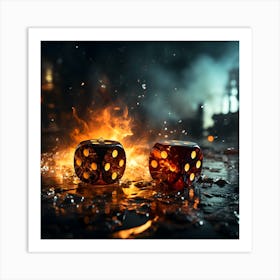 Two Dice On Fire Art Print