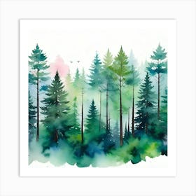 Watercolor Of Pine Trees 1 Art Print