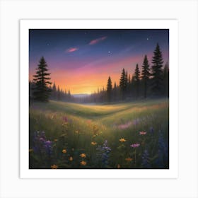 Sunset In The Meadow Paintings Art Print 1 Art Print