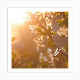 Blossoming Cherry Tree At Sunset Art Print