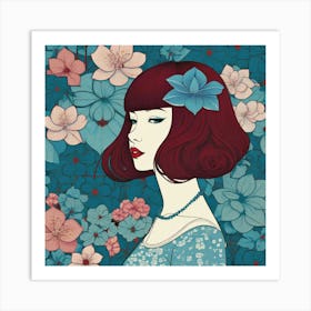 Asian Girl With Flowers 12 Art Print