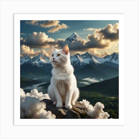 White Cat In The Mountains Art Print