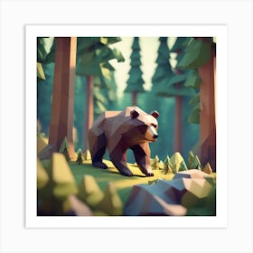 Low Poly Bear In The Forest 1 Art Print