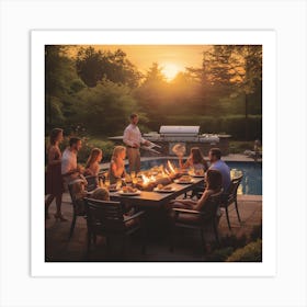 Family Gathering Around A Fire Pit Art Print