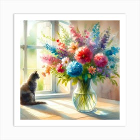 Cat In A Vase Of Flowers Art Print