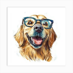 Golden Retriever With Glasses 1 Art Print