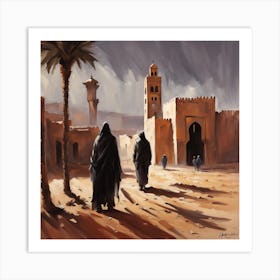 Two People Walking In The Desert Art Print