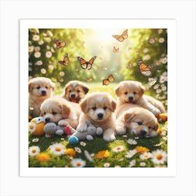 Golden Retriever Puppies Art Print