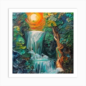 Waterfall At Sunset 1 Art Print