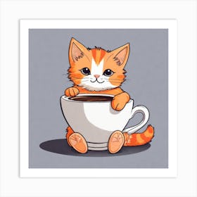 Cute Orange Kitten Loves Coffee Square Composition 30 Art Print
