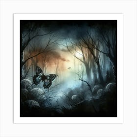 Butterfly in Dark Haunted Woods III Art Print