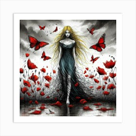 Poppies And Butterflies 3 Art Print