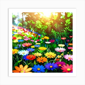 Colorful Flowers In A Field Art Print