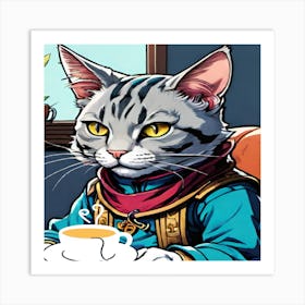 Cat With A Cup Of Tea Art Print