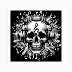 Skull With Headphones 3 Art Print