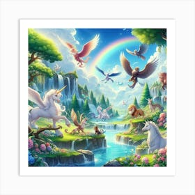 Unicorns In The Forest paintings art print 2 Art Print