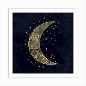 Golden Crescent Moon Art Print