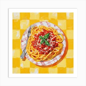 Spaghetti & Tomato Sauce Yellow Checkerboard 3 Art Print