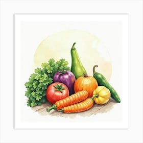 Artistic Watercolor Depiction Of Fresh Produce With An Elegant And Charming Setting 1 Art Print