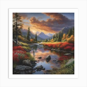 Sunset Over The River Art Print