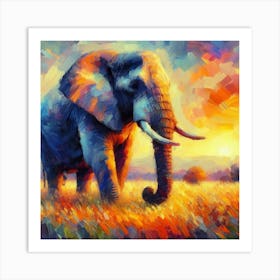 Elephant At Sunset Impressionistic Painted Style Art Print