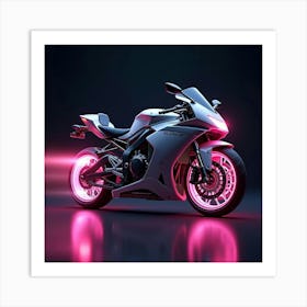 Super Bike With A Jet Engine And Plasma Thrusters, Neon Glow 1 Art Print