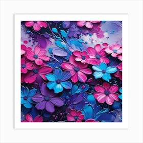 Pink And Blue Flowers Art Print