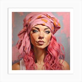 Sexy Girl With Pink Hair Art Print