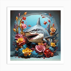 Shark With Flowers Art Print