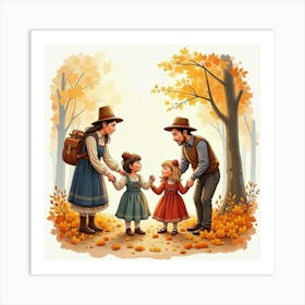 Watercolor Depiction Of Romanian Families Celebrating English Autumn 1 Art Print