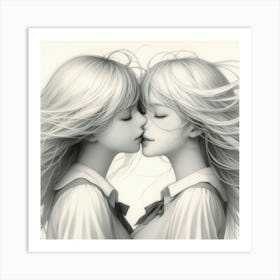 Two Girls Kissing 2 Art Print