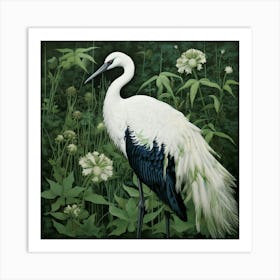 Ohara Koson Inspired Bird Painting Crane 3 Square Art Print