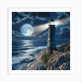 Lighthouse At Night Art Print