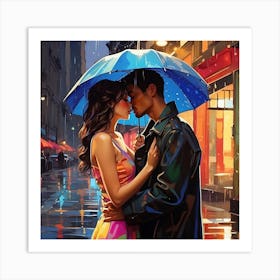 Kissing Under An Umbrella Art Print