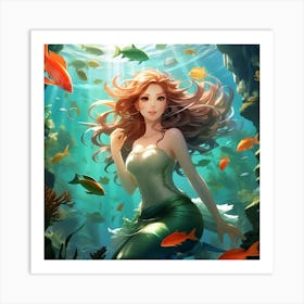 Anime Art, Mermaid and the underwater kingdom Art Print