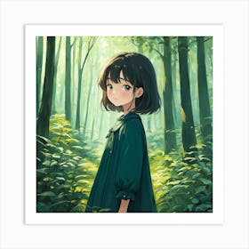 Anime Girl In The Forest Art Print