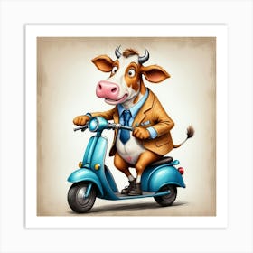 Cow On A Scooter 3 Art Print