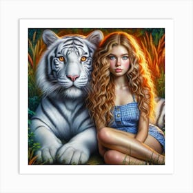 White Tiger And Girl 3 Art Print