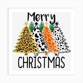 Merry Christmas Tree Giraffe Leopard Print Animal Lover Xmas Art Print