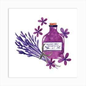 Lavender Oil Bottle with lilacs Art Print