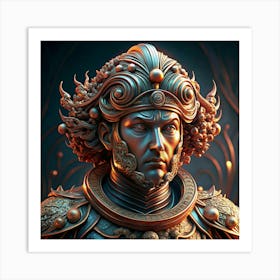 Close Up Portrait Of A Golden Warrior With Intricate Headwear Art Print