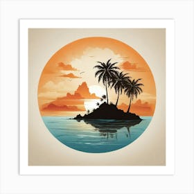 Boho Art Silhouette of Island with Palm Art Print