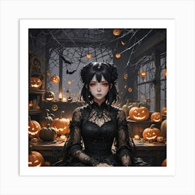 Halloween Goth Anime Girl Art Print