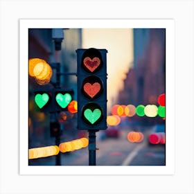 Close Up Of A Traffic Light With Heart Shaped Ligh (5) Art Print