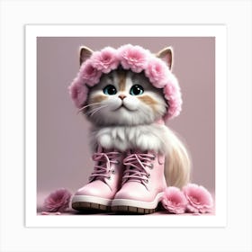 Fluffy Cat In Pink Boots Art Print