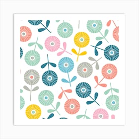 SPRING DITSY Cottage Floral in Pretty Pastel Colours on Cream Art Print