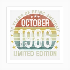 Vintage 36th Birthday October 1986 36 Years Old Gifts Art Print