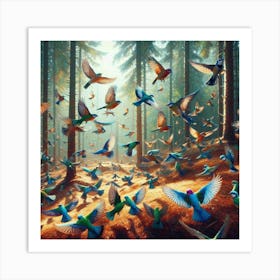 Many birds in forest 3 Art Print