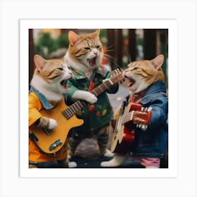 Cats Playing Guitar 1 Art Print