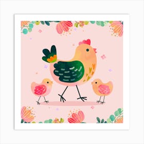 Hen And Chicks 1 Art Print